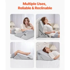 VEVOR Bed Wedge Pillow for Sleeping, Adjustable Orthopedic Bed Wedge, 25D High-Density Foam Filling & Soft Washable Cover, Post Surgery Pillow for Acid Reflux, Back Pain, Snoring Relief, Light Grey