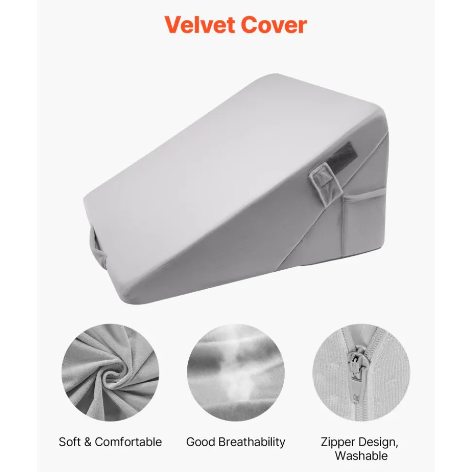 VEVOR Bed Wedge Pillow for Sleeping, Adjustable Orthopedic Bed Wedge, 25D High-Density Foam Filling & Soft Washable Cover, Post Surgery Pillow for Acid Reflux, Back Pain, Snoring Relief, Light Grey