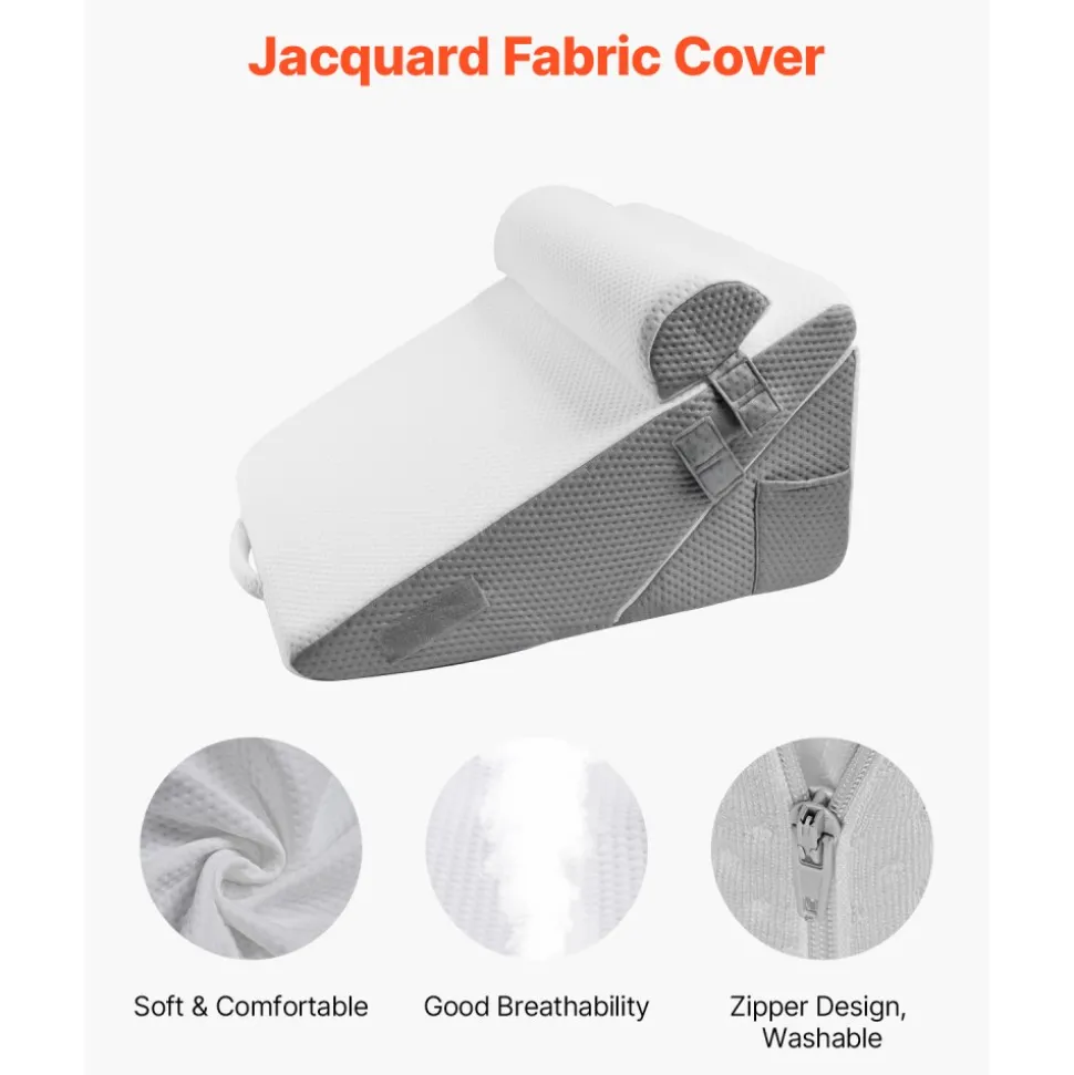 VEVOR Bed Wedge Pillow for Sleeping, 3 Pcs Adjustable Orthopedic Bed Wedge Set, with Jacquard Washable Cover & Foam Support, Post Surgery Pillow for Acid Reflux Back Pain Snoring Relief, White/Grey