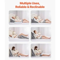 VEVOR Bed Wedge Pillow for Sleeping, 3 Pcs Adjustable Orthopedic Bed Wedge Set, with Jacquard Washable Cover & Foam Support, Post Surgery Pillow for Acid Reflux Back Pain Snoring Relief, White/Grey