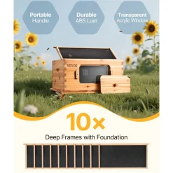 VEVOR Bee Hive Deep Box Starter Kit, 100% Beeswax Coated Natural Fir Wood, Langstroth Beehive Kit with 10 Frames and Foundations, Transparent Acrylic Bee Windows for Beginners and Pro Beekeepers