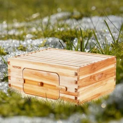 VEVOR Bee Hive Deep Box Starter Kit, 100% Beeswax Coated Natural Fir Wood, Langstroth Beehive Kit with 10 Frames and Foundations, Transparent Acrylic Bee Windows for Beginners and Pro Beekeepers