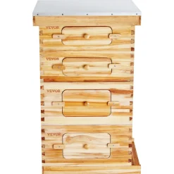 VEVOR Bee Hive 40 Frame Bee Hives Starter Kit, Beeswax Coated Fir Wood, 2 Deep + 2 Medium Bee Boxes Langstroth Beehive Kit, Transparent Acrylic Windows with Foundations for Beginners Pro Beekeepers