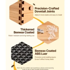 VEVOR Bee Hive 40 Frame Bee Hives Starter Kit, Beeswax Coated Fir Wood, 2 Deep + 2 Medium Bee Boxes Langstroth Beehive Kit, Transparent Acrylic Windows with Foundations for Beginners Pro Beekeepers