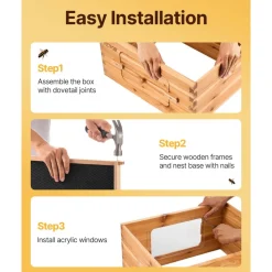 VEVOR Bee Hive 20 Frame Bee Hives Starter Kit, Beeswax Coated Fir Wood, 1 Deep + 1 Medium Bee Boxes Langstroth Beehive Kit, Transparent Acrylic Windows with Foundations for Beginners Pro Beekeepers