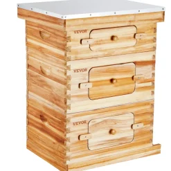 VEVOR Bee Hive 20 Frame Bee Hives Starter Kit, Beeswax Coated Fir Wood, 1 Deep + 1 Medium Bee Boxes Langstroth Beehive Kit, Transparent Acrylic Windows with Foundations for Beginners Pro Beekeepers