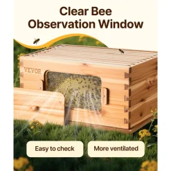 VEVOR Bee Hive Medium Box Starter Kit, 100% Beeswax Coated Natural Fir Wood, Langstroth Beehive Kit with 10 Frames and Foundations, Transparent Acrylic Bee Windows for Beginners and Pro Beekeepers