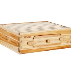 VEVOR Bee Hive Medium Box Starter Kit, 100% Beeswax Coated Natural Fir Wood, Langstroth Beehive Kit with 10 Frames and Foundations, Transparent Acrylic Bee Windows for Beginners and Pro Beekeepers