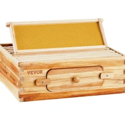 VEVOR Bee Hive Medium Box Starter Kit, 100% Beeswax Coated Natural Fir Wood, Langstroth Beehive Kit with 10 Frames and Foundations, Transparent Acrylic Bee Windows for Beginners and Pro Beekeepers