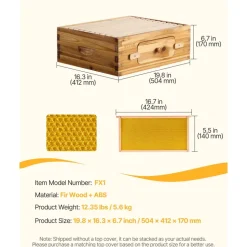 VEVOR Bee Hive Medium Box Starter Kit, 100% Beeswax Coated Natural Fir Wood, Langstroth Beehive Kit with 10 Frames and Foundations, Transparent Acrylic Bee Windows for Beginners and Pro Beekeepers