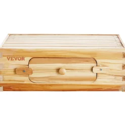 VEVOR Bee Hive Medium Box Starter Kit, 100% Beeswax Coated Natural Fir Wood, Langstroth Beehive Kit with 10 Frames and Foundations, Transparent Acrylic Bee Windows for Beginners and Pro Beekeepers