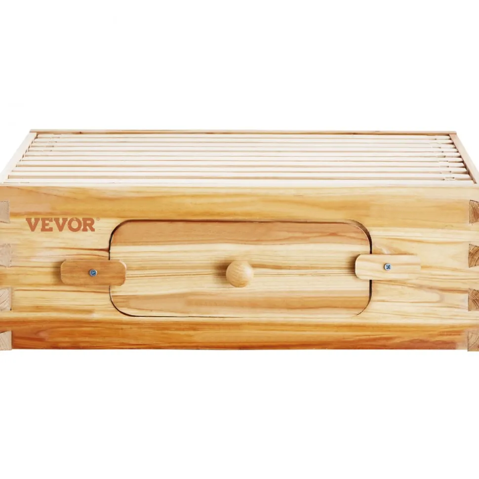 VEVOR Bee Hive Medium Box Starter Kit, 100% Beeswax Coated Natural Fir Wood, Langstroth Beehive Kit with 10 Frames and Foundations, Transparent Acrylic Bee Windows for Beginners and Pro Beekeepers