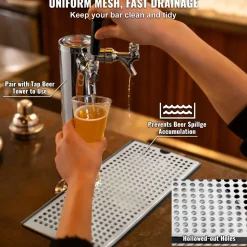 VEVOR Beer Drip Tray, 304 Stainless Steel Kegerator Drip Trays with 4 Non-Slip Rubber Pads and Detachable Cover, Heat / Cold Resistant Beer Tower Drip Pan for Bar Restaurant Coffee Shop Home