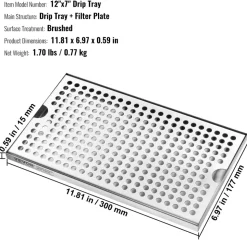 VEVOR Beer Drip Tray, 304 Stainless Steel Kegerator Drip Trays with 4 Non-Slip Rubber Pads and Detachable Cover, Heat / Cold Resistant Beer Tower Drip Pan for Bar Restaurant Coffee Shop Home