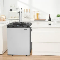 VEVOR Beer Kegerator, Dual Tap Draft Beer Dispenser, Full Size Keg Refrigerator With Shelf, CO2 Tank(No Gas), Drip Tray & Rail, 23°F- 82.4°F Temperature Control, 162L, Silver