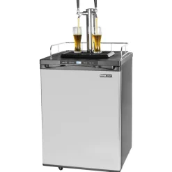 VEVOR Beer Kegerator, Dual Tap Draft Beer Dispenser, Full Size Keg Refrigerator With Shelf, CO2 Tank(No Gas), Drip Tray & Rail, 23°F- 82.4°F Temperature Control, 162L, Silver