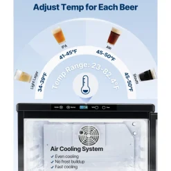 VEVOR Beer Kegerator, Dual Tap Draft Beer Dispenser, Full Size Keg Refrigerator With Shelf, CO2 Tank(No Gas), Drip Tray & Rail, 23°F- 82.4°F Temperature Control, 162L, Silver