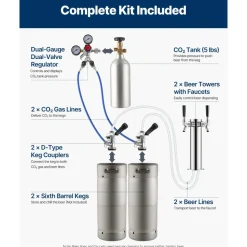 VEVOR Beer Kegerator, Dual Tap Draft Beer Dispenser, Full Size Keg Refrigerator With Shelf, CO2 Tank(No Gas), Drip Tray & Rail, 23°F- 82.4°F Temperature Control, 162L, Silver