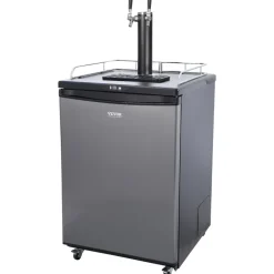 VEVOR Beer Kegerator, Dual Tap Draft Beer Dispenser, Full Size Keg Refrigerator With Shelves, CO2 Cylinder, Drip Tray & Rail, 32°F- 75.2°F Temperature Control, Holds 1/6, 1/4, 1/2 Barrels, Black