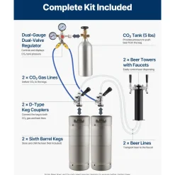 VEVOR Beer Kegerator, Dual Tap Draft Beer Dispenser, Full Size Keg Refrigerator With Shelves, CO2 Cylinder, Drip Tray & Rail, 32°F- 75.2°F Temperature Control, Holds 1/6, 1/4, 1/2 Barrels, Black