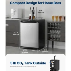 VEVOR Beer Kegerator, Dual Tap Draft Beer Dispenser, Full Size Keg Refrigerator With Shelves, CO2 Cylinder, Drip Tray & Rail, 32°F- 75.2°F Temperature Control, Holds 1/6, 1/4, 1/2 Barrels, Black