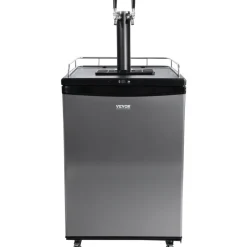VEVOR Beer Kegerator, Dual Tap Draft Beer Dispenser, Full Size Keg Refrigerator With Shelves, CO2 Cylinder, Drip Tray & Rail, 32°F- 75.2°F Temperature Control, Holds 1/6, 1/4, 1/2 Barrels, Black