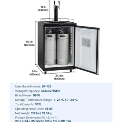 VEVOR Beer Kegerator, Dual Tap Draft Beer Dispenser, Full Size Keg Refrigerator With Shelves, CO2 Cylinder, Drip Tray & Rail, 32°F- 75.2°F Temperature Control, Holds 1/6, 1/4, 1/2 Barrels, Black