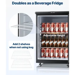 VEVOR Beer Kegerator, Dual Tap Draft Beer Dispenser, Full Size Keg Refrigerator With Shelves, CO2 Cylinder, Drip Tray & Rail, 32°F- 75.2°F Temperature Control, Holds 1/6, 1/4, 1/2 Barrels, Black