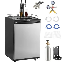VEVOR Beer Kegerator, Dual Tap Draft Beer Dispenser, Full Size Keg Refrigerator With Shelves, CO2 Cylinder, Drip Tray & Rail, 32°F- 75.2°F Temperature Control, Holds 1/6, 1/4, 1/2 Barrels, Black