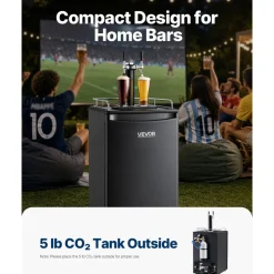 VEVOR Beer Kegerator, Dual Tap Draft Beer Dispenser, Full Size Keg Refrigerator with CO2 Cylinder, Shelves, Drip Tray & Rail, 32°F- 50°F Temperature Control, Hold 1/6, 1/4, 1/2 Barrels, Black
