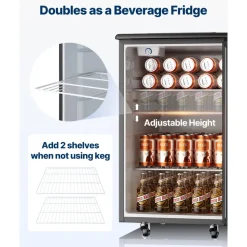 VEVOR Beer Kegerator, Dual Tap Draft Beer Dispenser, Full Size Keg Refrigerator with CO2 Cylinder, Shelves, Drip Tray & Rail, 32°F- 50°F Temperature Control, Hold 1/6, 1/4, 1/2 Barrels, Black