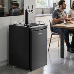 VEVOR Beer Kegerator, Dual Tap Draft Beer Dispenser, Full Size Keg Refrigerator with CO2 Cylinder, Shelves, Drip Tray & Rail, 32°F- 50°F Temperature Control, Hold 1/6, 1/4, 1/2 Barrels, Black