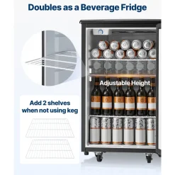 VEVOR Beer Kegerator, Single Tap Draft Beer Dispenser, Full Size Keg Refrigerator with Shelves, CO2 Cylinder, Drip Tray & Rail, 32°F- 50°F Temperature Control, Holds 1/6, 1/4, 1/2 Barrels, Black