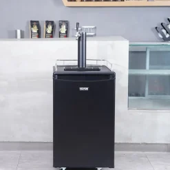 VEVOR Beer Kegerator, Single Tap Draft Beer Dispenser, Full Size Keg Refrigerator with Shelves, CO2 Cylinder, Drip Tray & Rail, 32°F- 50°F Temperature Control, Holds 1/6, 1/4, 1/2 Barrels, Black