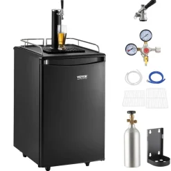 VEVOR Beer Kegerator, Single Tap Draft Beer Dispenser, Full Size Keg Refrigerator with Shelves, CO2 Cylinder, Drip Tray & Rail, 32°F- 50°F Temperature Control, Holds 1/6, 1/4, 1/2 Barrels, Black