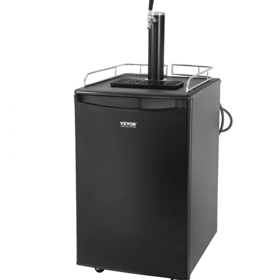 VEVOR Beer Kegerator, Single Tap Draft Beer Dispenser, Full Size Keg Refrigerator with Shelves, CO2 Cylinder, Drip Tray & Rail, 32°F- 50°F Temperature Control, Holds 1/6, 1/4, 1/2 Barrels, Black