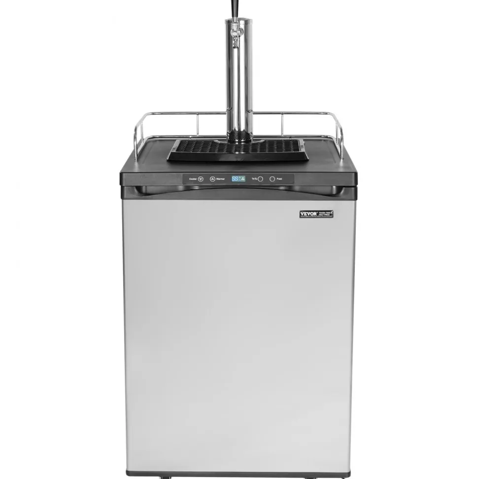 VEVOR Beer Kegerator, Single Tap Draft Beer Dispenser, Full Size Keg Refrigerator With Shelf, CO2 Tank(No Gas), Drip Tray & Rail, 23°F- 82.4°F Temperature Control, 162L, Silver