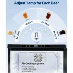VEVOR Beer Kegerator, Single Tap Draft Beer Dispenser, Full Size Keg Refrigerator With Shelf, CO2 Tank(No Gas), Drip Tray & Rail, 23°F- 82.4°F Temperature Control, 162L, Silver