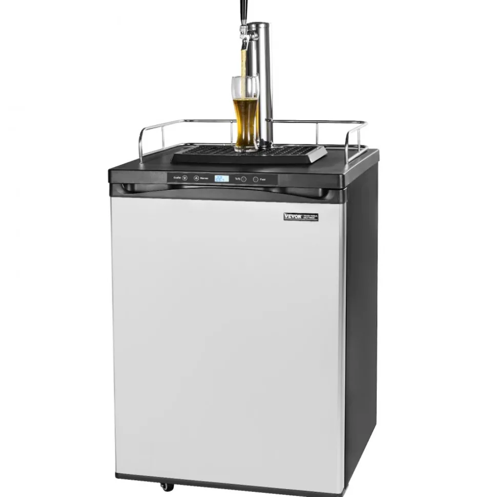 VEVOR Beer Kegerator, Single Tap Draft Beer Dispenser, Full Size Keg Refrigerator With Shelf, CO2 Tank(No Gas), Drip Tray & Rail, 23°F- 82.4°F Temperature Control, 162L, Silver