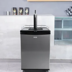 VEVOR Beer Kegerator, Single Tap Draft Beer Dispenser, Full Size Keg Refrigerator With Shelves, CO2 Cylinder, Drip Tray & Rail, 32°F- 75.2°F Temperature Control, Holds 1/6, 1/4, 1/2 Barrels, Silver