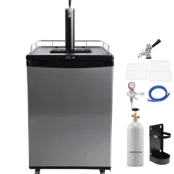 VEVOR Beer Kegerator, Single Tap Draft Beer Dispenser, Full Size Keg Refrigerator With Shelves, CO2 Cylinder, Drip Tray & Rail, 32°F- 75.2°F Temperature Control, Holds 1/6, 1/4, 1/2 Barrels, Silver
