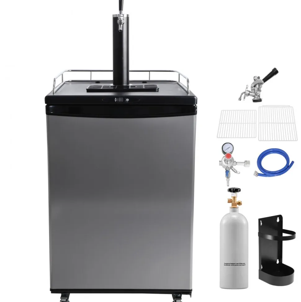 VEVOR Beer Kegerator, Single Tap Draft Beer Dispenser, Full Size Keg Refrigerator With Shelves, CO2 Cylinder, Drip Tray & Rail, 32°F- 75.2°F Temperature Control, Holds 1/6, 1/4, 1/2 Barrels, Silver