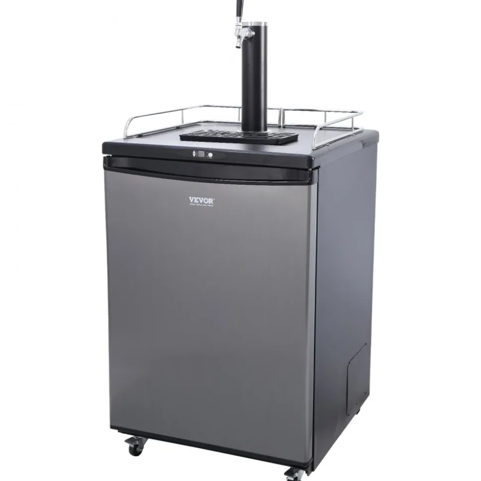 VEVOR Beer Kegerator, Single Tap Draft Beer Dispenser, Full Size Keg Refrigerator With Shelves, CO2 Cylinder, Drip Tray & Rail, 32°F- 75.2°F Temperature Control, Holds 1/6, 1/4, 1/2 Barrels, Silver