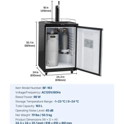 VEVOR Beer Kegerator, Single Tap Draft Beer Dispenser, Full Size Keg Refrigerator With Shelves, CO2 Cylinder, Drip Tray & Rail, 32°F- 75.2°F Temperature Control, Holds 1/6, 1/4, 1/2 Barrels, Silver