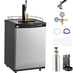 VEVOR Beer Kegerator, Single Tap Draft Beer Dispenser, Full Size Keg Refrigerator With Shelves, CO2 Cylinder, Drip Tray & Rail, 32°F- 75.2°F Temperature Control, Holds 1/6, 1/4, 1/2 Barrels, Silver