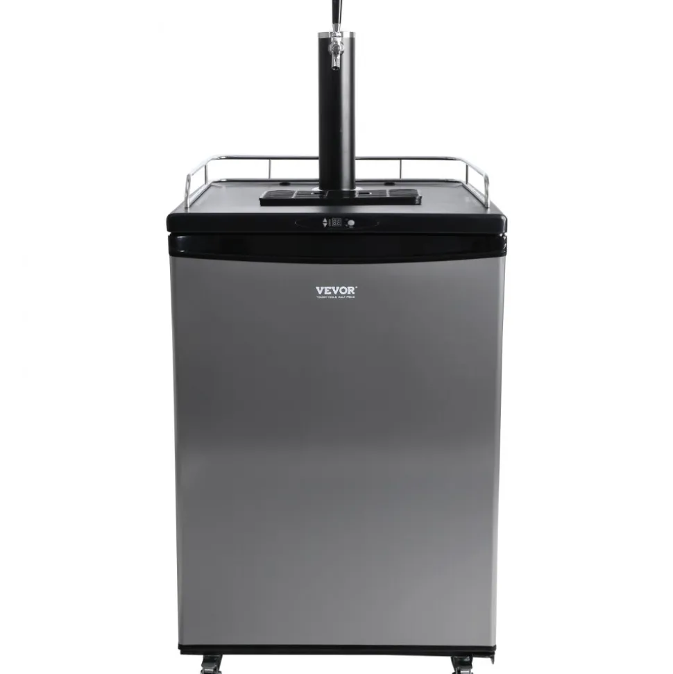 VEVOR Beer Kegerator, Single Tap Draft Beer Dispenser, Full Size Keg Refrigerator With Shelves, CO2 Cylinder, Drip Tray & Rail, 32°F- 75.2°F Temperature Control, Holds 1/6, 1/4, 1/2 Barrels, Silver