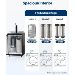 VEVOR Beer Kegerator, Single Tap Draft Beer Dispenser, Full Size Keg Refrigerator With Shelves, CO2 Cylinder, Drip Tray & Rail, 32°F- 75.2°F Temperature Control, Holds 1/6, 1/4, 1/2 Barrels, Silver