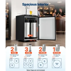VEVOR Beer Kegerator, Triple Tap Home Draft Beer Dispenser for Ball Lock, Full Size Keg Refrigerator with 5lbs CO2 Tank, Hold 2 Sixth / 2 Slim / 3 Ball lock keg, 162L