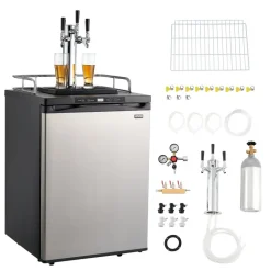 VEVOR Beer Kegerator, Triple Tap Home Draft Beer Dispenser for Ball Lock, Full Size Keg Refrigerator with 5lbs CO2 Tank, Hold 2 Sixth / 2 Slim / 3 Ball lock keg, 162L