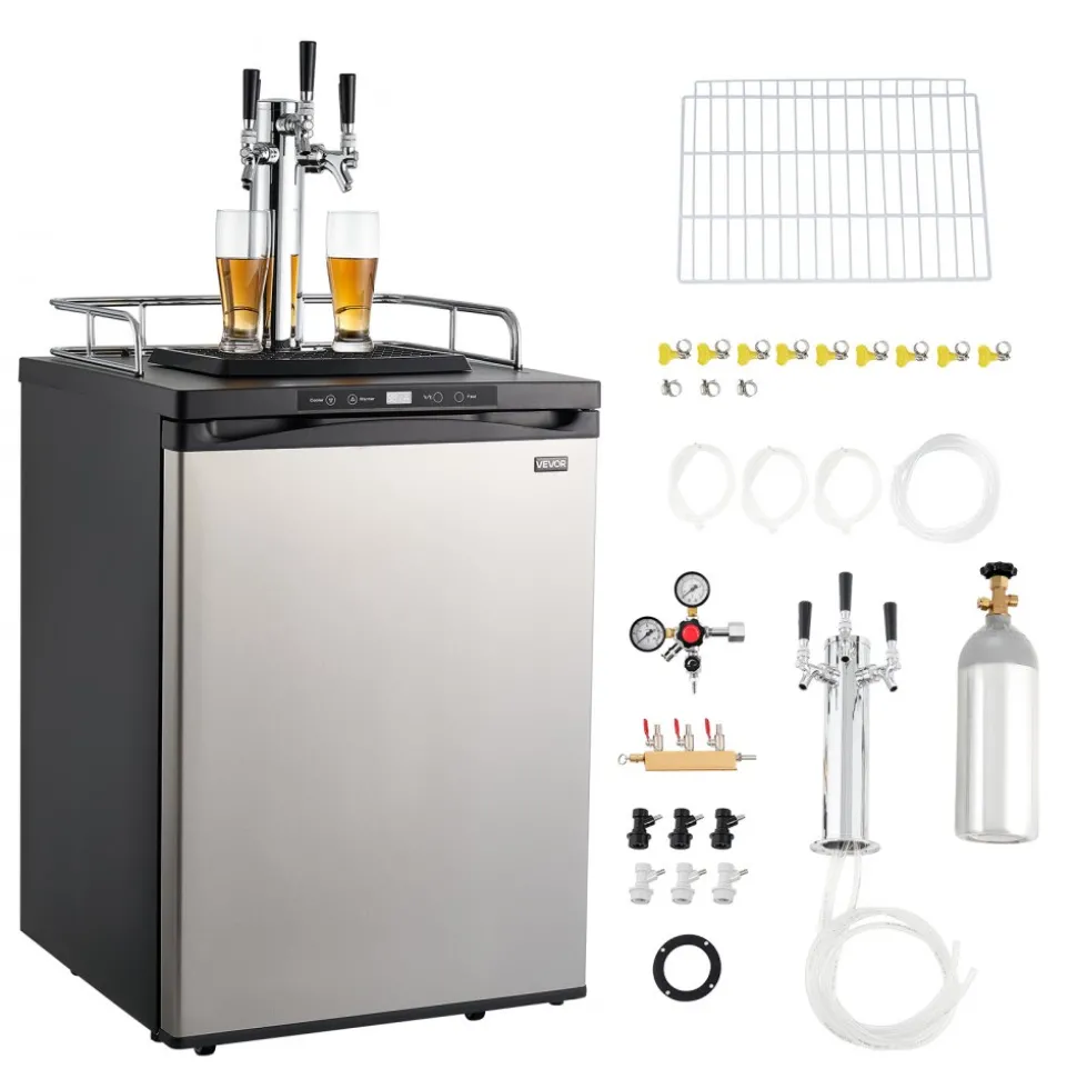 VEVOR Beer Kegerator, Triple Tap Home Draft Beer Dispenser for Ball Lock, Full Size Keg Refrigerator with 5lbs CO2 Tank, Hold 2 Sixth / 2 Slim / 3 Ball lock keg, 162L